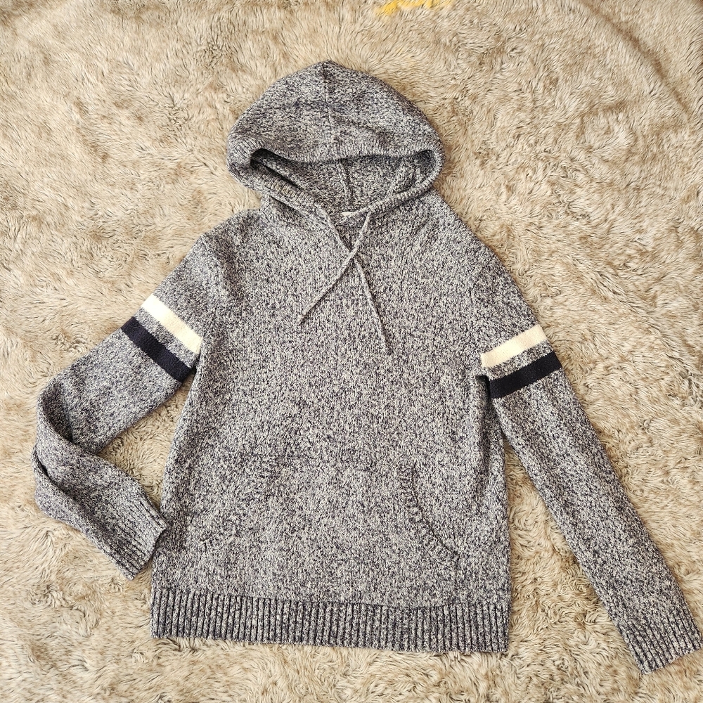 Old Navy‎ Hooded Knit Sweater Blue with Stripes on Arms Women's Size Medium